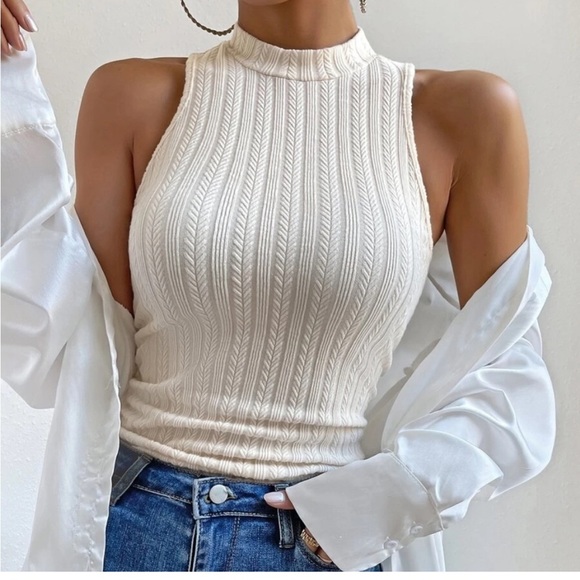 026 Fitted Ribbed Knit Mock Neck Tank Top - Picture 5 of 16